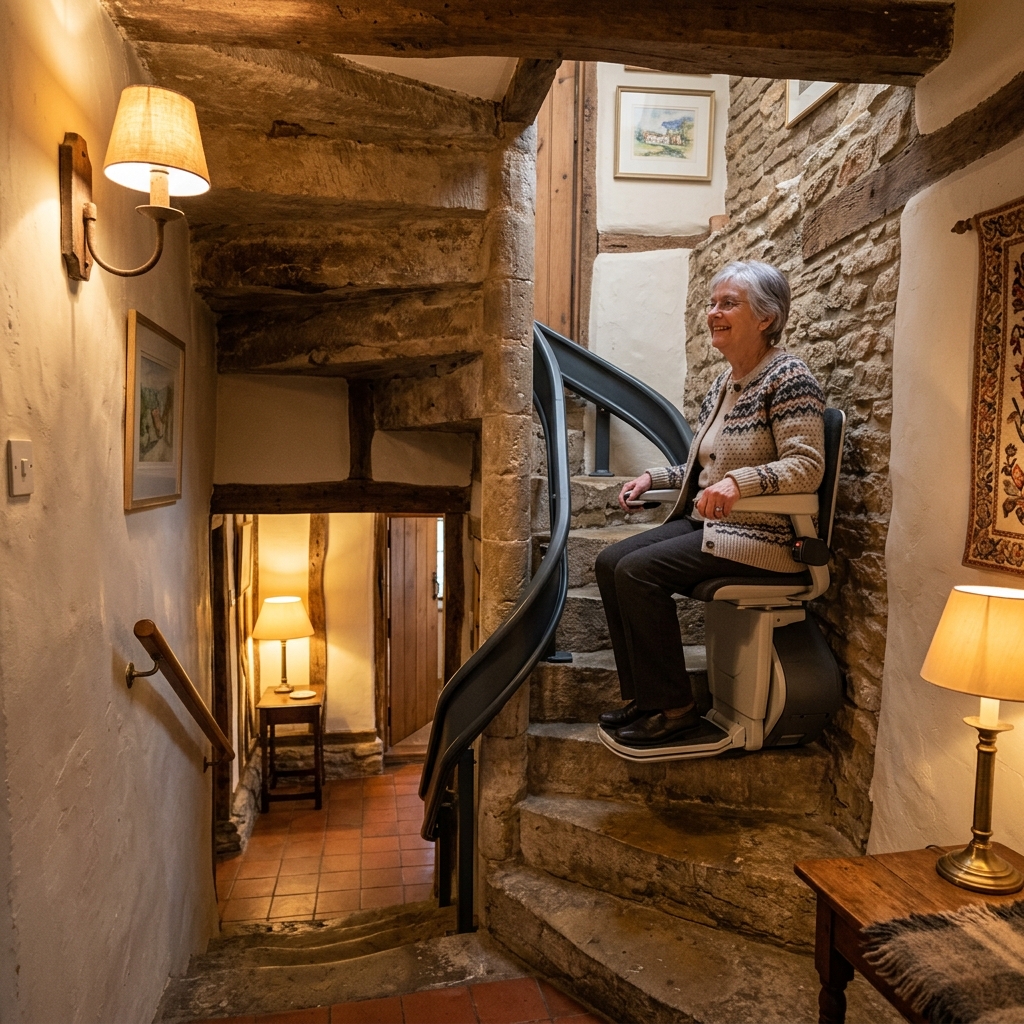 Monte-escalier pour maison de village héraultaise : solutions compactes pour escaliers étroits